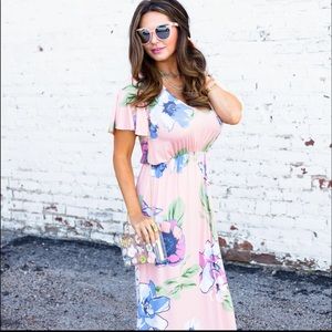 Blush Flutter Short Sleeves Maxi Dress